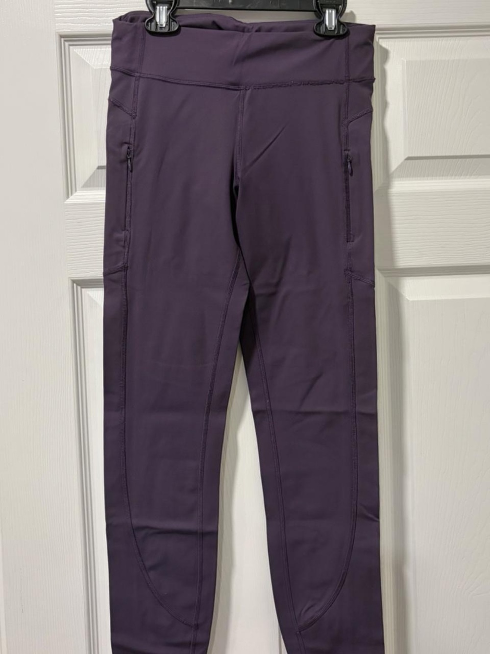 Athleta Girls' Deep Plum Purple Fleece Performance Leggings with Zip Pockets